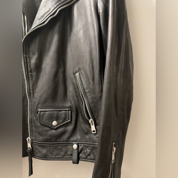 All Saints Milo Asymmetric Zip Leather Moto Jacket, Sz S - Picture 3 of 16
